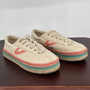 Tretorn Nylite Jute Platform‎ Espadrille Sneakers Cream Coral Teal Women 7.5